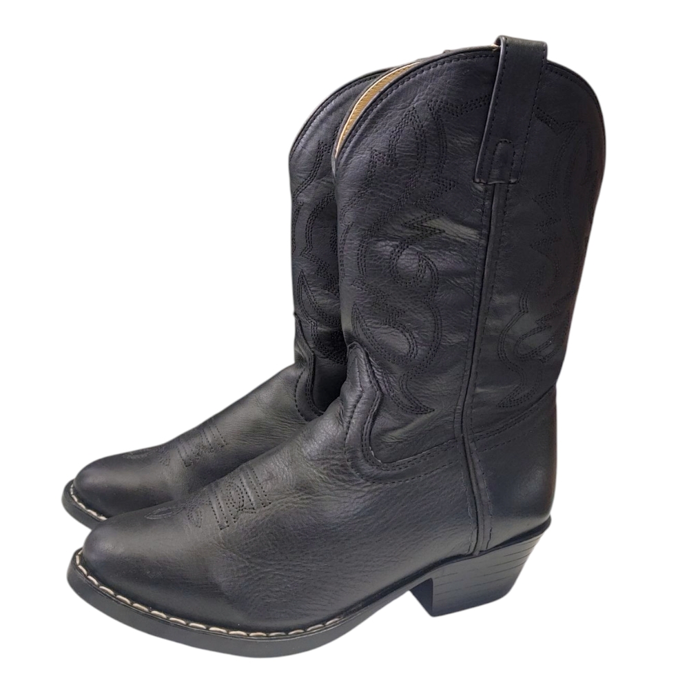 Smokey Mountain Black Leather Embroidered Cowboy Boots Kids Size 2.5 - Picture 3 of 10